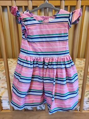 Ralph Lauren Pink Striped Ruffle-Sleeve Cotton Dress